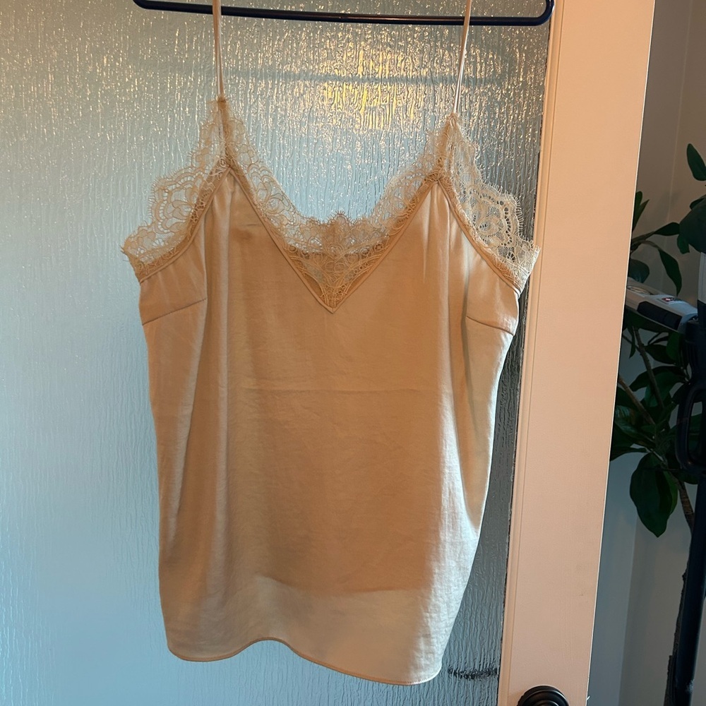 NWOT Elegant Cream Lace Trim Satin Cami Top